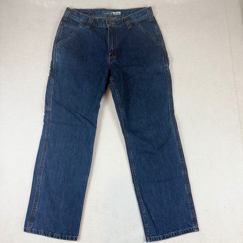 Carhartt Mens Loose Fit Carpenter Jeans Dark Wash Blue Utility Denim 32x30